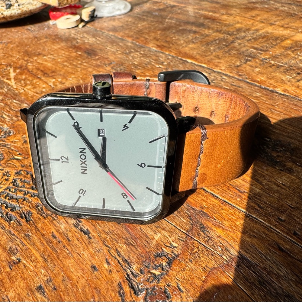 Vintage Nixon Ragnar Black and Tan Square Watch